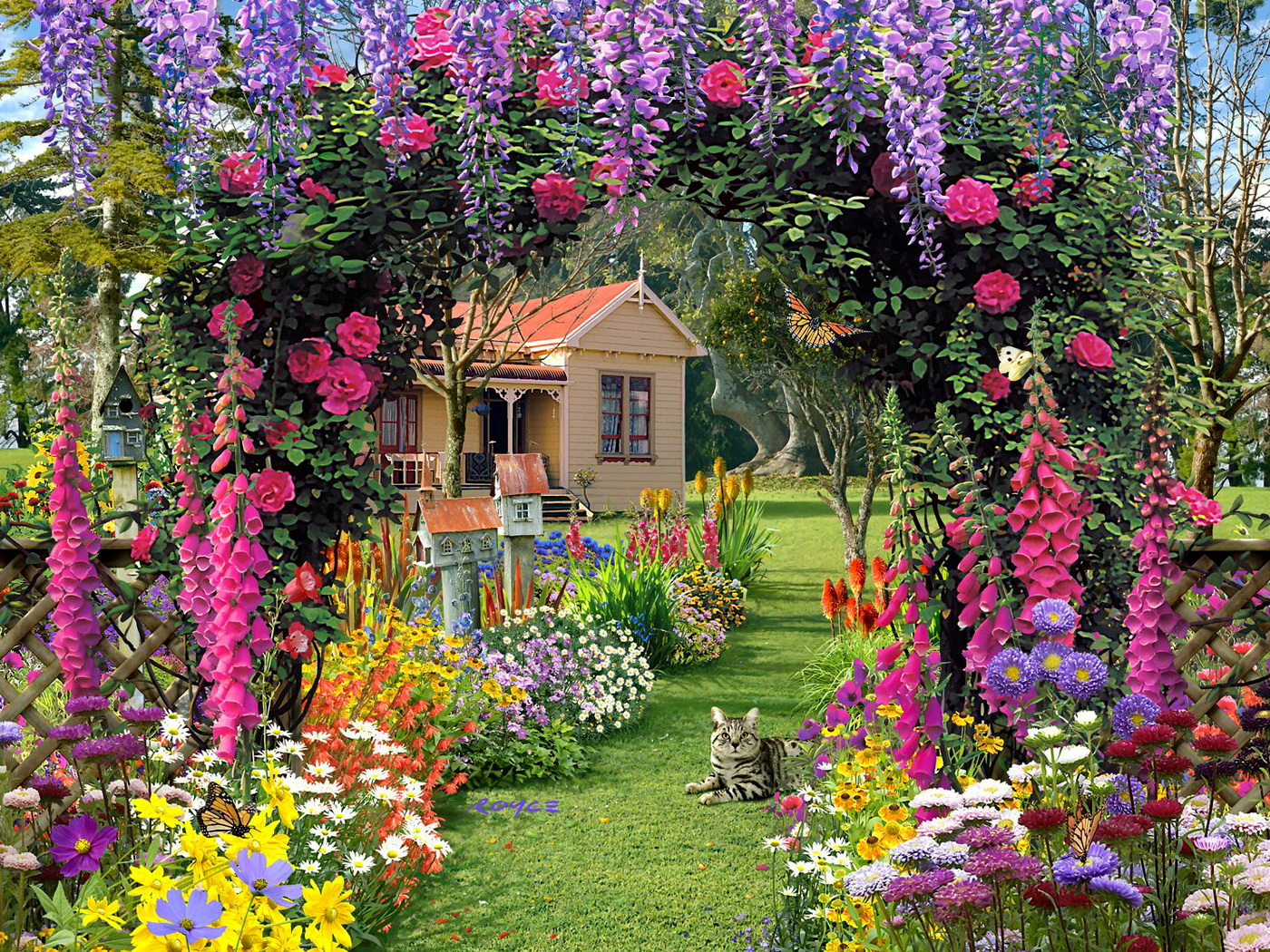 Flower gardens with various types of flowers