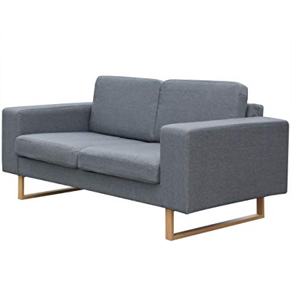 Amazon.com: 2-Seater Sofa Sleeper Couch Set Fabric Light Gray