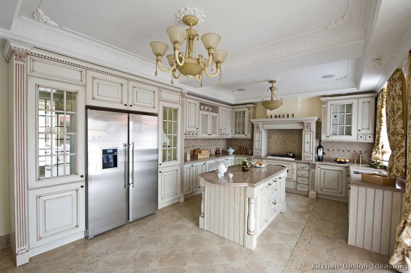 Traditional Antique White Kitchen Cabinets | Dream Home | Pinterest