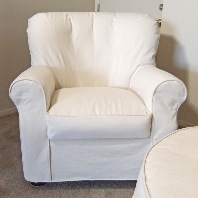 Natural Denim Armchair Slipcover - Traditional - Slipcovers And