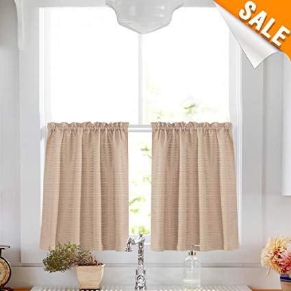 Amazon.com: Lazzzy Gold Taupe Half Window Curtains for Kitchen 24