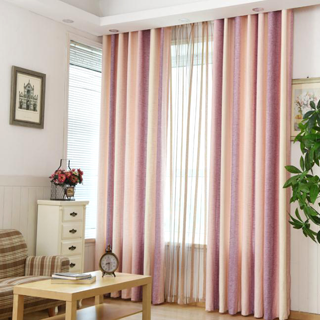 Pink Striped Jacquard Linen/Cotton Blend Modern Curtains for