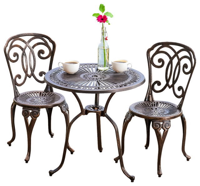 3-Piece Budapest Outdoor Cast Aluminum Bistro Set - Mediterranean