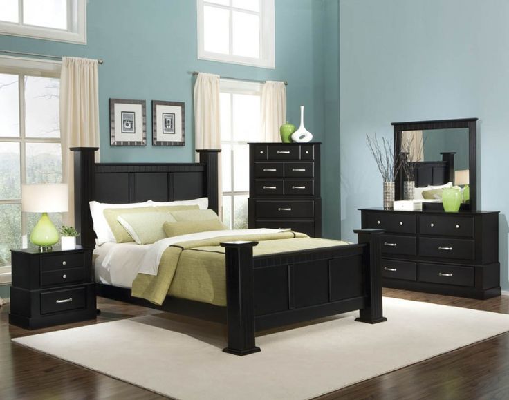 Bold Black Bedroom Furniture with Other Hues Mixture : Charming Blue