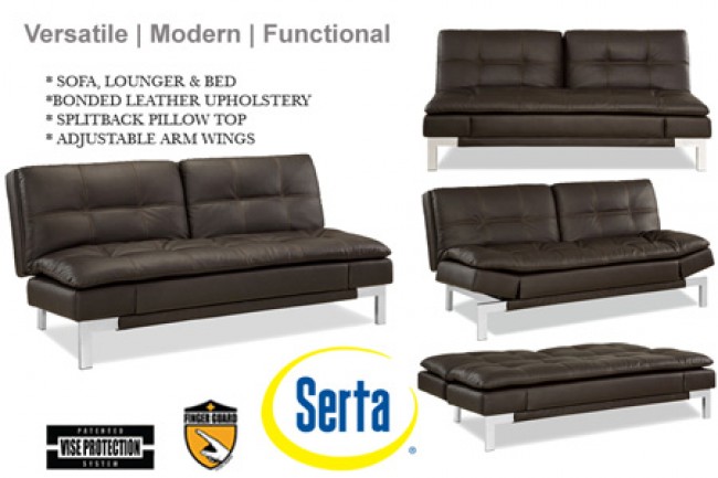 Brown Leather Sofa Bed Futon | Valencia Serta Euro Lounger | The