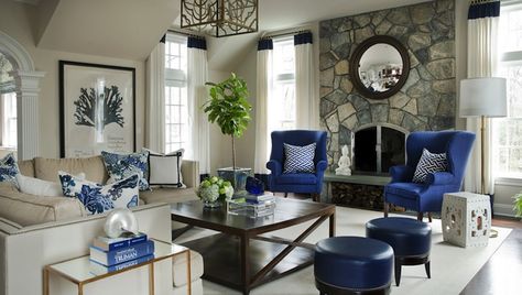 Morgan Harrison Home - living rooms - wingback chairs, blue wingback