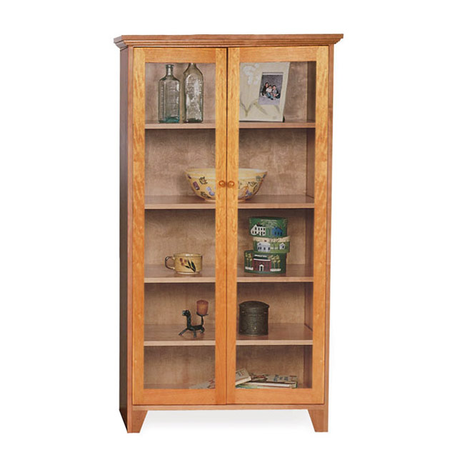 Custom Glass Door Shaker Bookcase | Natural Cherry, Walnut, Oak or Maple