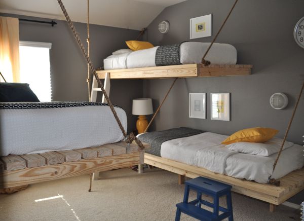 Creative boys' room decor with hanging beds