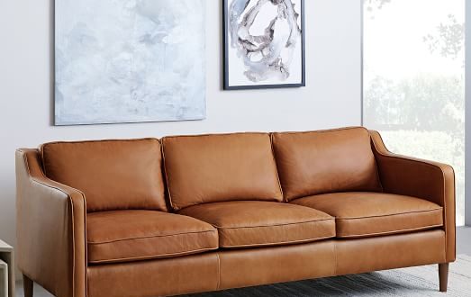 living room modern vintage green brown leather sofa
