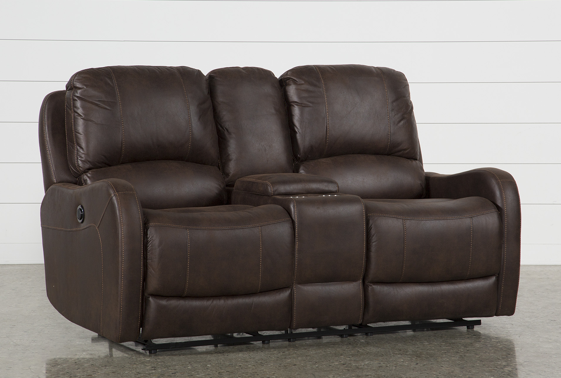 Davor Brown Power Reclining Loveseat With Console | Living Spaces