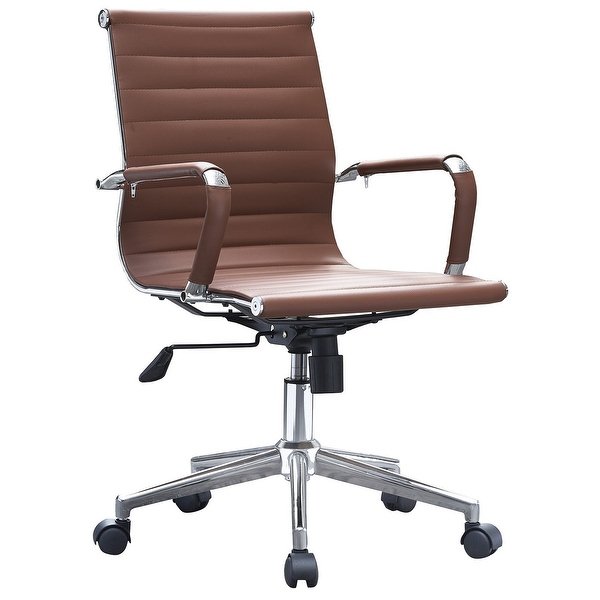 Shop 2xhome Brown Mid Back PU Leather Executive Office Chair Ribbed