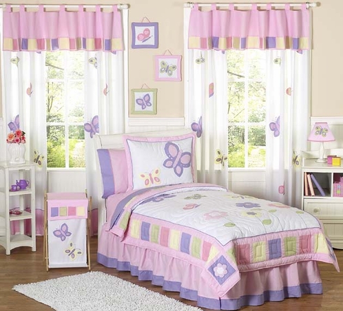 Pink and Purple Butterfly Children's Bedding- 3pc Full / Queen Set