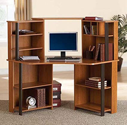 Amazon.com: Corner Computer Desk Workstation with hutch, Brown: Beauty