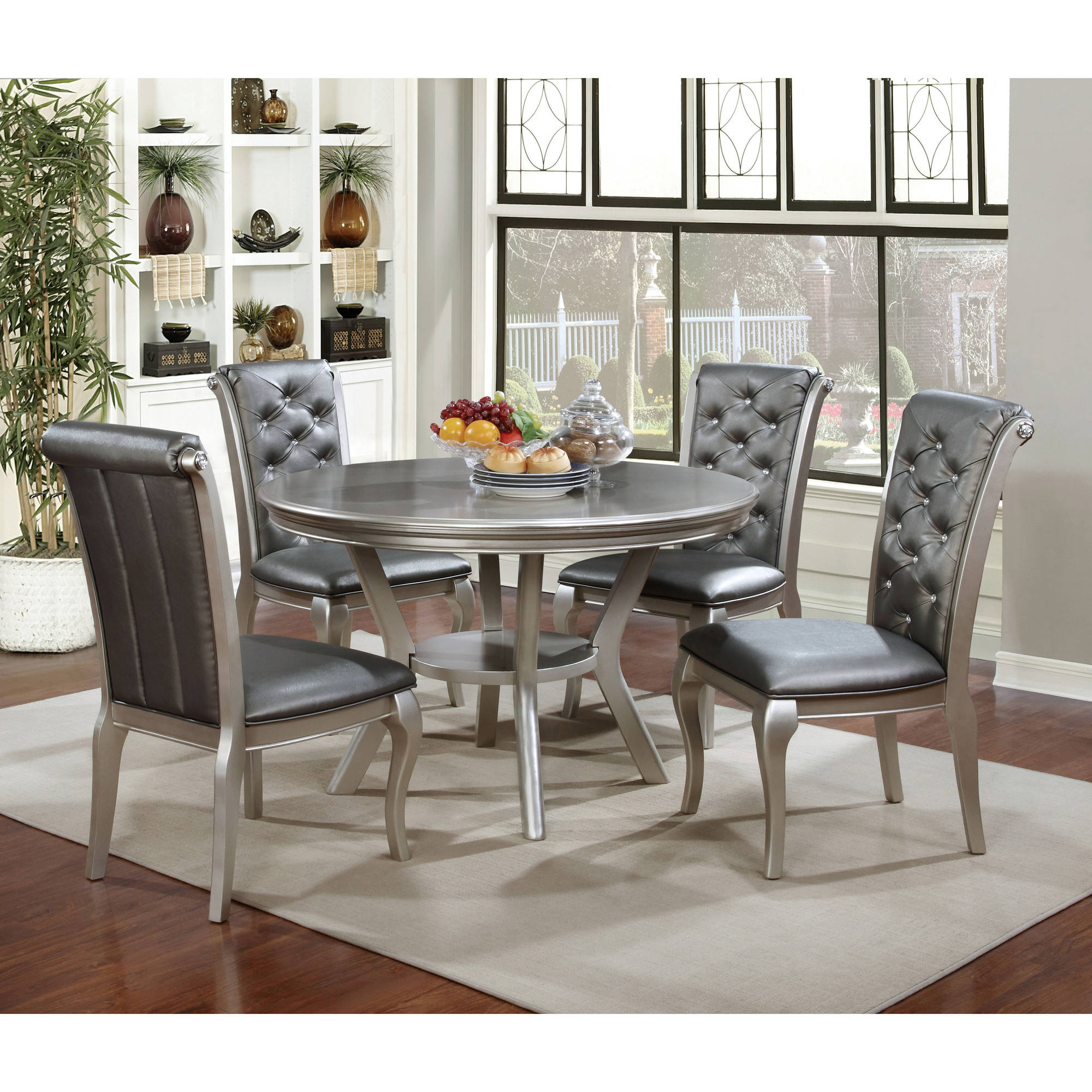 Furniture of America Minham Contemporary Round Dining Table, Silver