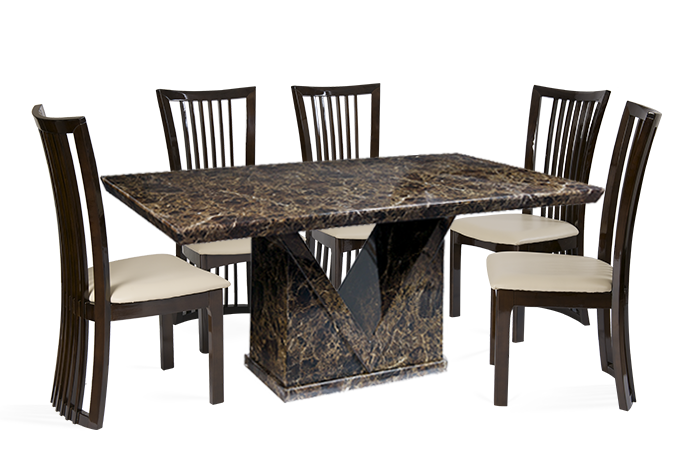 Mocha 160cm Marble Effect Dining Table with 4 Reni Chairs | Thomas