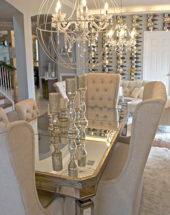 glam dining room! I am obsessed with the table, chairs centerpieces