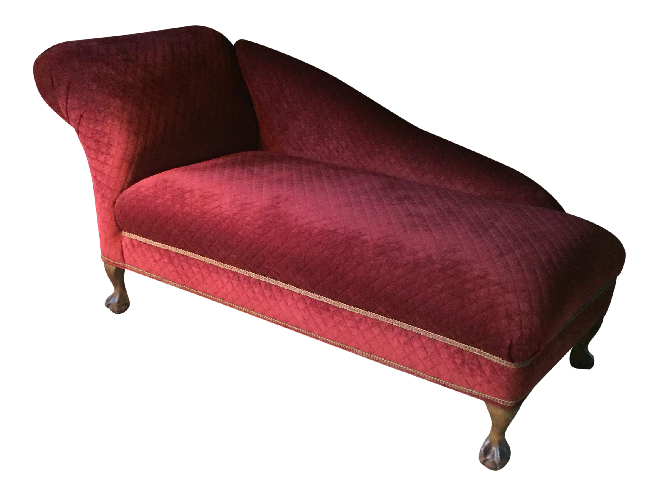 Red Diamond Stitched Velour Fainting Couch | Chairish