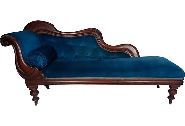 Antique fainting couch with solid carved mahogany frame and original