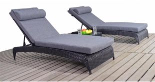 Two Black Rattan Garden Sun Loungers & Charcoal Cushions | Gardenbox