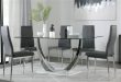 Peake Glass and Chrome Dining Table (White Gloss Base) with 4 Leon