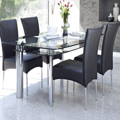 Contemporary Glass Dining Table Design Come With 2 Tier To Storage