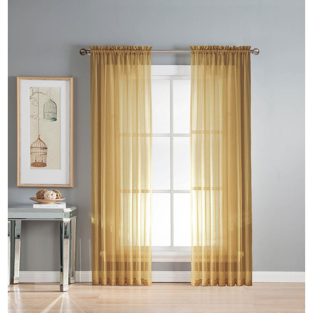 Sheer Gold Solid Voile Extra-Wide Sheer Rod Pocket Curtain Panel 54 in. W x  63 in. L
