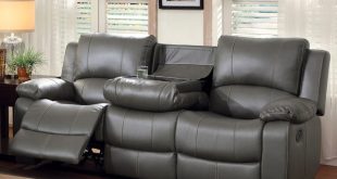 Shop Furniture of America Rembren Grey Faux Leather Reclining Sofa