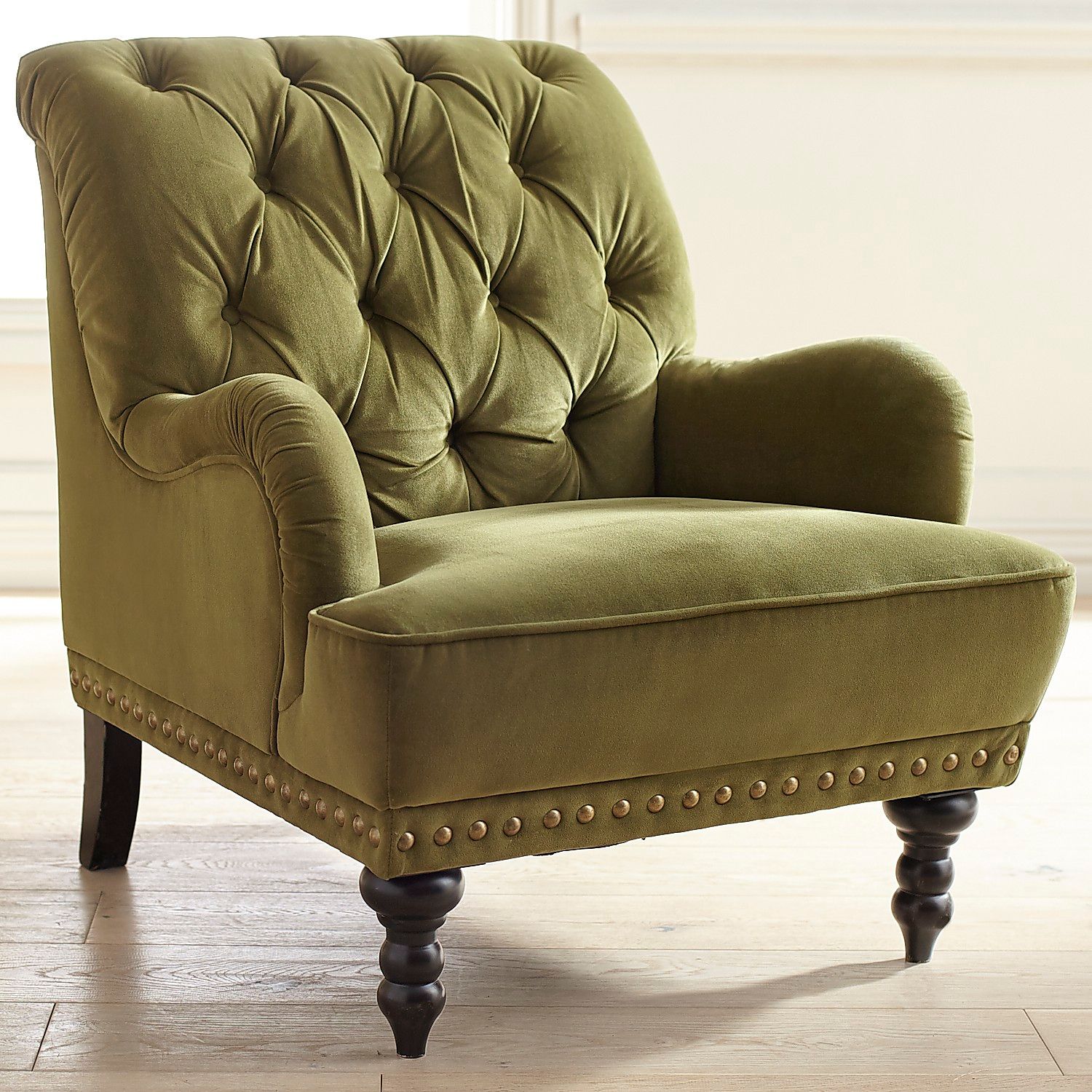 Chas Olive Green Velvet Armchair | Pier 1