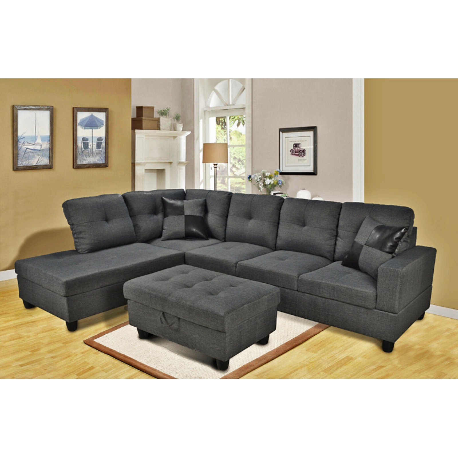 Beverly Fine Furniture 3-Piece Gray Microfiber Sectional Sofa