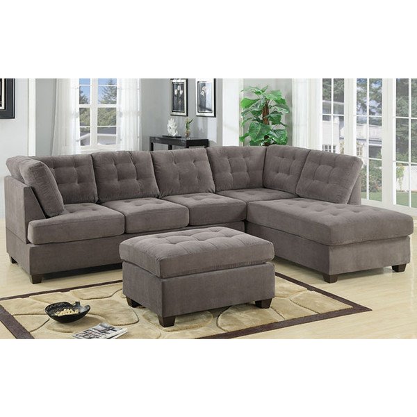 Shop 3 Piece Modern Large Tufted Grey Microfiber Sectional Sofa with
