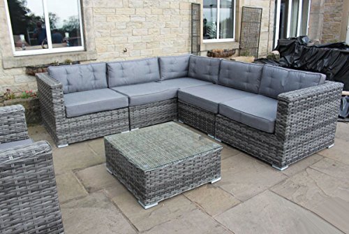 PKL Leisure Luxury Grey Rattan Corner Sofa Set Conservatory Outdoor