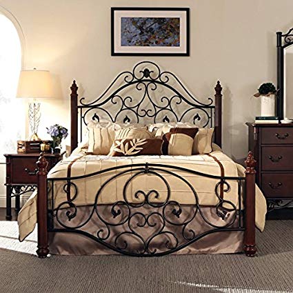 Amazon.com: Queen Size Antique Style Wood Metal Wrought Iron Look
