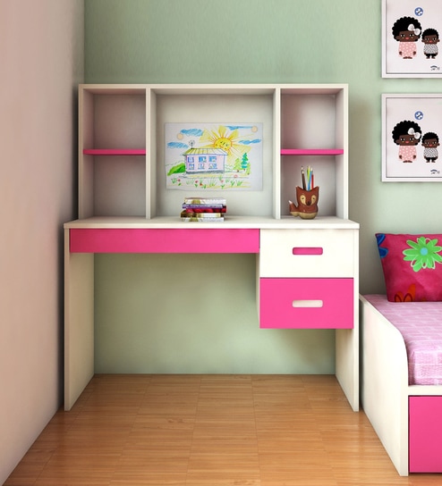 Buy Tiara Kid's Study Desk In Ivory & Barbie Pink Colour By Adona