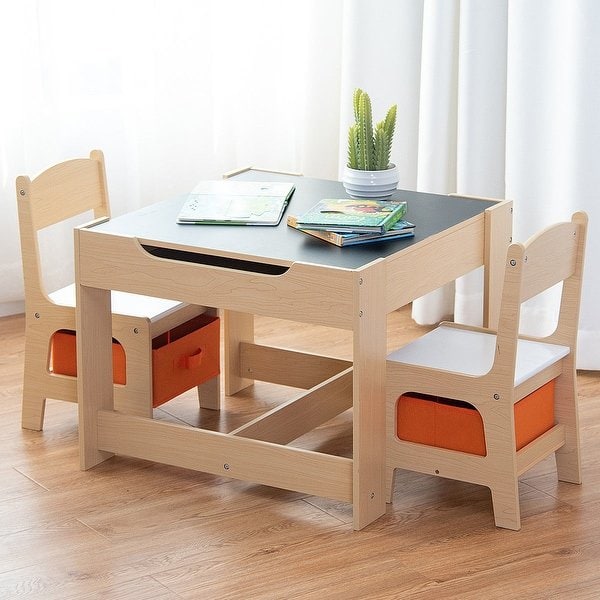 Shop Gymax Children Kids Table Chairs Set With Storage Boxes