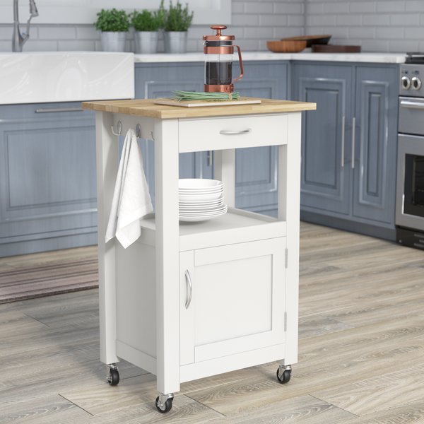 Charlton Home Turcios Kitchen Island Cart with Natural Wood Top
