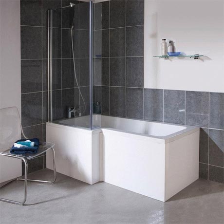 1700mm L Shape Square Shower Bath & Screen - White - Left/Right Hand