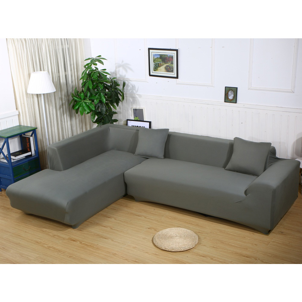 Sofa Covers for L Shape, 2pcs Polyester Fabric Stretch Slipcovers 3
