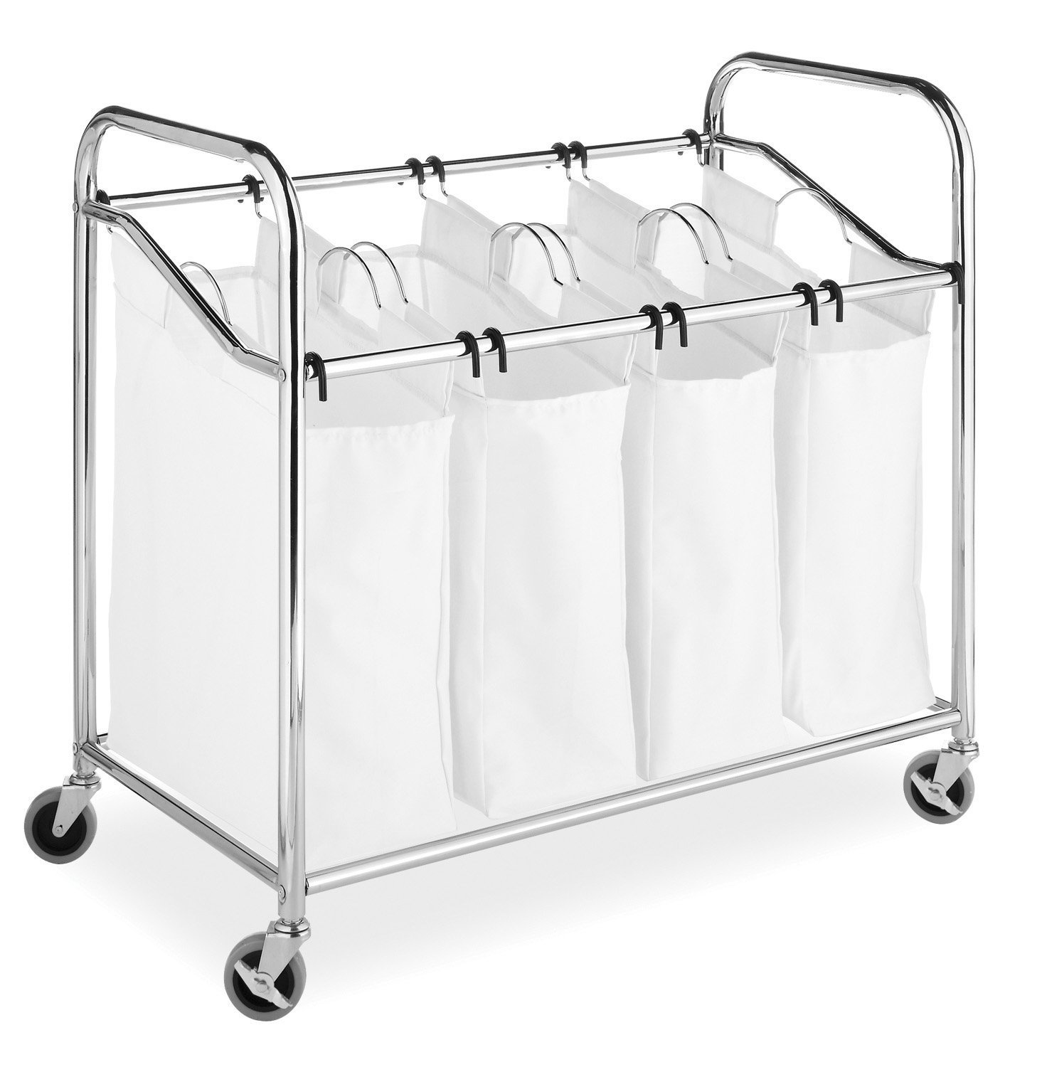 Whitmor 4-Section Laundry Sorter with Wheels Chrome & White