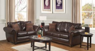 Traditional Brown Leather Sofa Couch Loveseat Pillow Living Room Set