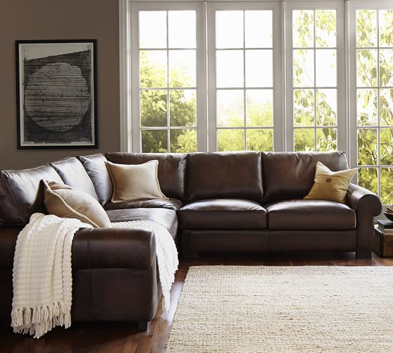 Turner Roll Arm Leather 3-Piece L-Shaped Sectional | Pottery Barn