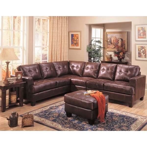 Shop Samuel Dark Brown Bonded Leather Sectional Sofa - Free Shipping