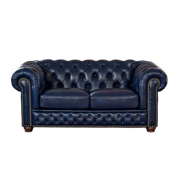 Shop Tuscon Blue Leather Tufted Loveseat - On Sale - Free Shipping
