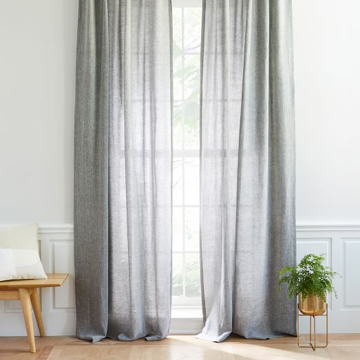 Semi-Sheer Belgian Flax Linen Melange Curtain - Slate | west elm