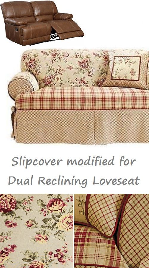 Dual Reclining LOVESEAT Slipcover T Cushion Shabby Toile Red Sure