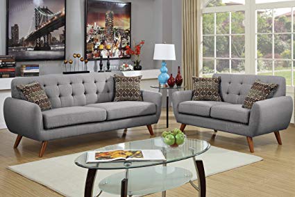 Amazon.com: 2Pcs Modern Grey Polyfiber Linen-Like Fabric Sofa