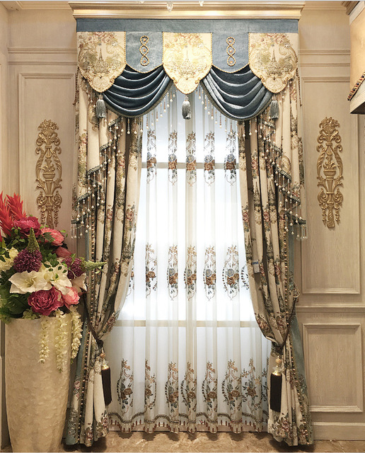Embroidered Luxury Curtain Jacquard Blinds Curtains For Living Room