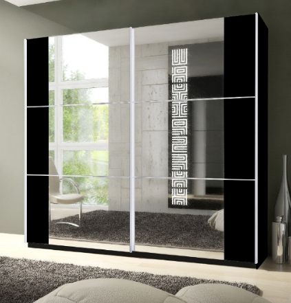 Memphis Sliding 2 Door Black Mirrored Wardrobe P8CSID02