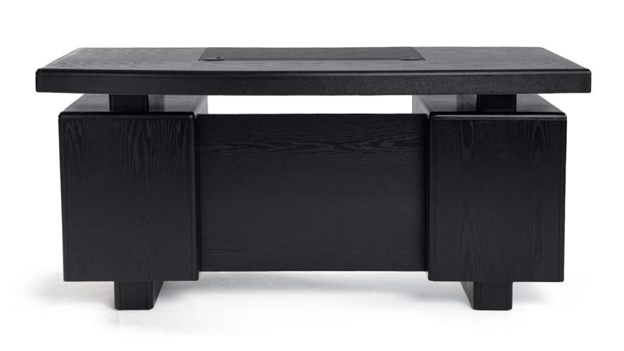 Monroe Black Wood Modern Desk with Leather Pad and Storage | Zuri