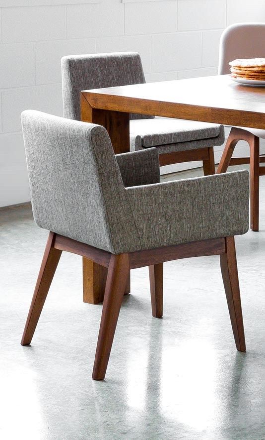 2x Gray Dining Chair in Brown Wood-Upholstered | Article Chanel