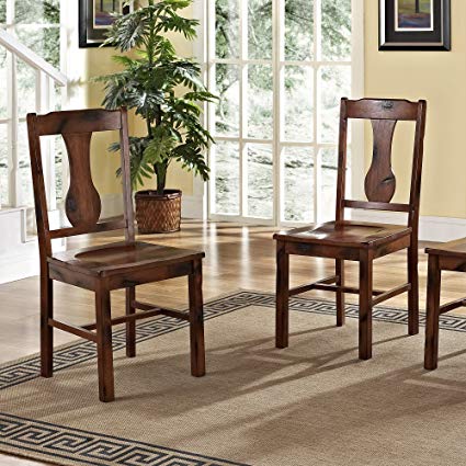 Amazon.com - Solid Wood Dark Oak Dining Chairs, Set of 2 - Chairs